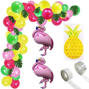 Imagem de Kit Balloon Arch Flamingo 102 unidades de PVC de látex Mylar para fest
