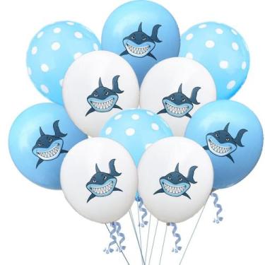 Imagem de Kit de balões de festa Shark 12 cm, azul látex, 10 unidades para festa