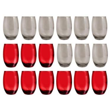 Imagem de 18 Copos de Vidro Bellagio Vermelho e Cinza 450ML Bebidas Buffet - PRA