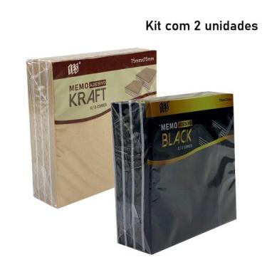 Imagem de Bloco Memo Autoadesivo Preto/Branco e Kraft/Branco  Médio: 75mmX75mm (