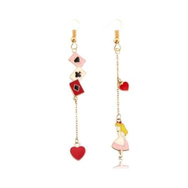 Imagem de Brincos Pendentes Divertidos De Coração E Ás De Espadas Alice No País 