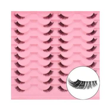 Imagem de Cílios Postiços Naturais Meio Cílios 20 Pares Com Faixa Transparente, 