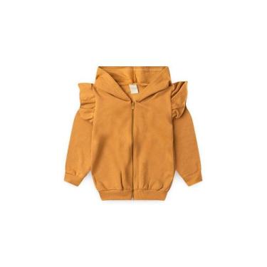Imagem de Jaqueta Inverno Menina Marrom Com Babado nas Mangas e Capuz em Moletom