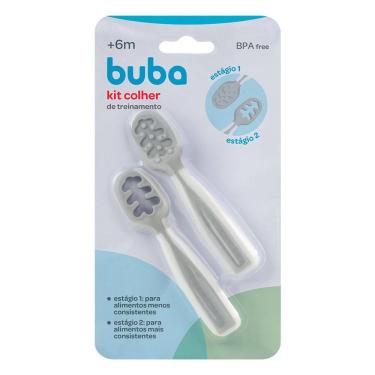 Imagem de Kit 2 Colheres de Treinamento Autoalimentação 6m+ Buba Cinza