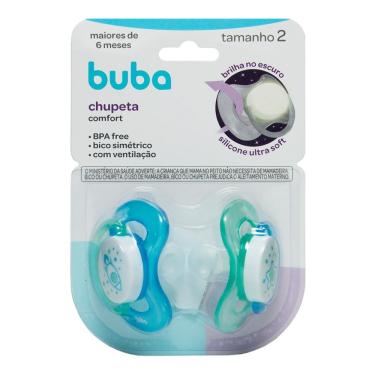 Imagem de Kit 2 Chupeta Comfort Buba Tamanho 2 Noturna Foguete