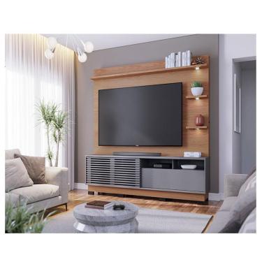 Imagem de Estante Home Theater Ambiente Campeche Com Pés Freijó Cinza Acetinado - Colibri