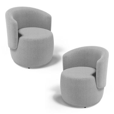 Imagem de Kit 02 Poltronas Decorativas Aisha Orgânica Bouclê Poltrona de Descanso Cinza Abmaza
