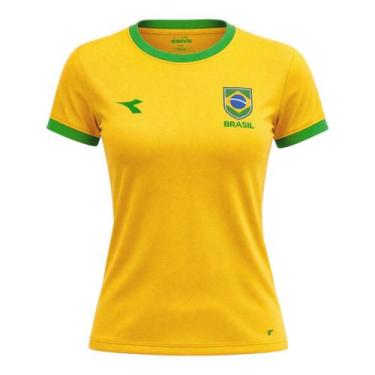 Imagem de Camiseta do Brasil Diadora Campione Feminina, Amarela canario, Verde