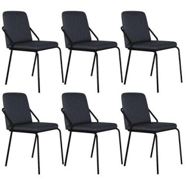 Imagem de Kit 06 Cadeiras Estofada Para Sala de Jantar Loft Preto C01 Linho Graf