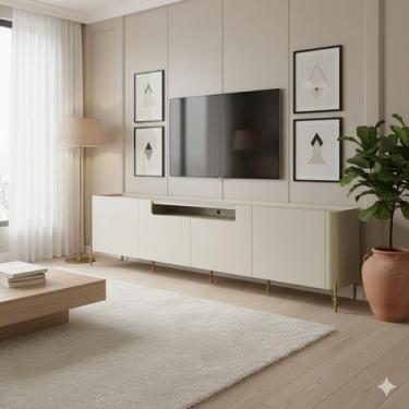 Imagem de Rack para TV até 50 Polegadas 100% MDF 220cm 4 Portas Lisas Sala Metal