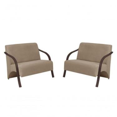 Imagem de Kit 2 Poltronas 2 Lugares Vênus Suede Braço Madeira - D SALLA