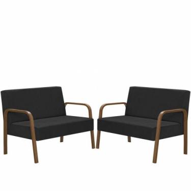Imagem de Kit Poltrona 2 Namoradeiras Jade Braço Madeira D Salla Preto