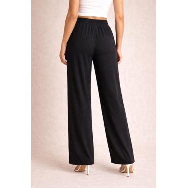 Imagem de Calça Pantalona Feminina em Linho com Cós Elástico e Bolsos Laterais C