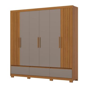Imagem de Guarda Roupa Casal 06 Portas Com Detalhe Ripado 03 Gavetas Externas Kaian D347 Cinamomo...