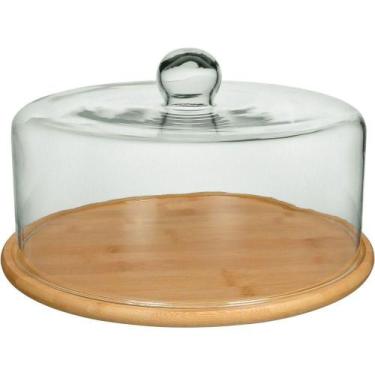 Imagem de Prato Bolo Redondo Home&co Tampa Vidro Bambu 19x33 Boleira - HOME & CO