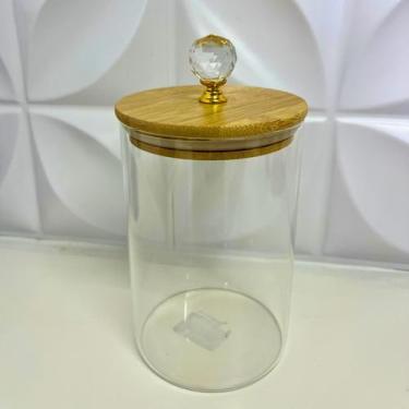 Imagem de Pote de vidro redondo com tampa de bambu hermético 750 ml tamanho M or