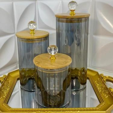 Imagem de Jogo de Potes porta mantimentos de vidro Fumê Hermético com Tampa de B