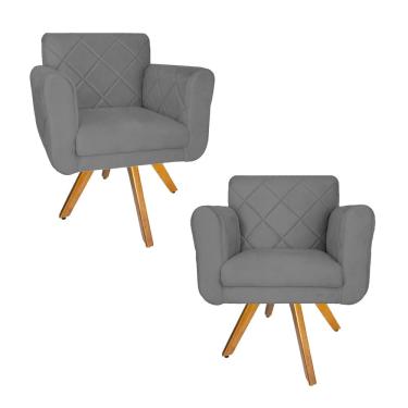 Imagem de Conjunto 2 Poltrona Decorativa Com Base Giratória De Madeira Isabella Suede Cinza - LM...