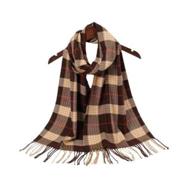 Imagem de Cachecol Xadrez Feminino E Masculino Com Borlas, Tipo Pashmina, Quente