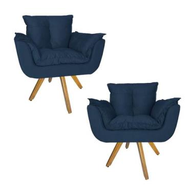 Imagem de Kit 2 Poltrona Decorativa Base Giratória De Madeira Quarto Opala Suede