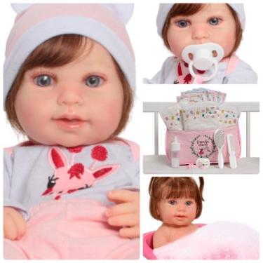 Imagem de Bebê Reborn Roupa Girafa Pode dar Banho 46cm + Acessórios - Cegonha Re