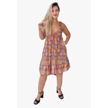 Imagem de Vestido Feminino Indiano Tipo Trapézio Alça c/ Regulagem Seda Cod 1600