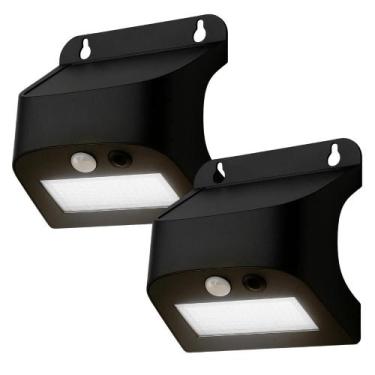 Imagem de Kit 2 Arandela De Parede Energia Solar Branco Frio Jardim 2w - OUROLUX