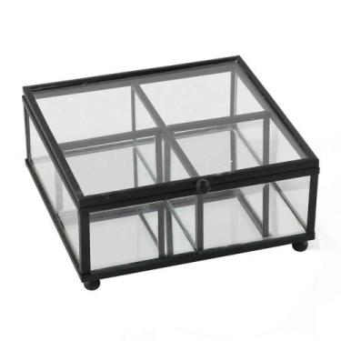 Imagem de Porta Joias De Vidro Transparente Metal Preto com Espelho 13,5x6cm KV0