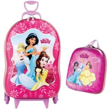 Imagem de Mochila de Rodinhas 3D com Rodinha Tripla + Lancheira Princesas Disney