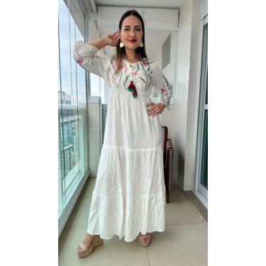 Imagem de Vestido Longo Indiano Bordado Manga Longa cod 01 - Aleci Fashion, Bran