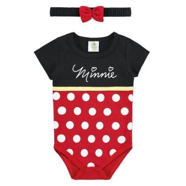 Imagem de Body Bebê Menina Minnie Disney com Tiara Vermelho e Preto - Marlan