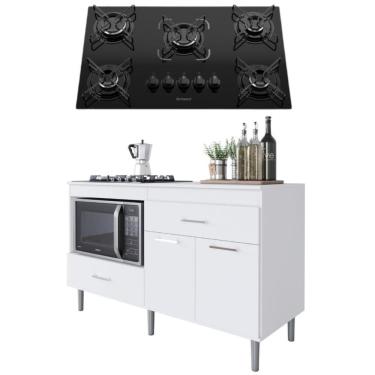 Imagem de Conjunto Armário para Cooktop Turim 2 Portas 2 Gavetas em MDF-MDP 140cm Branco Movelove