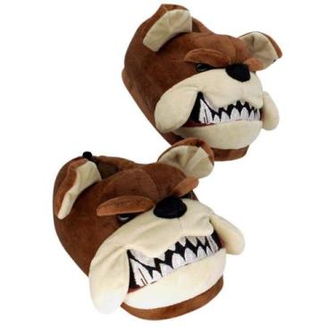 Imagem de Pantufa Cachorro Bulldog Buldogue 3D Unissex Adulto Marrom Solado Embo