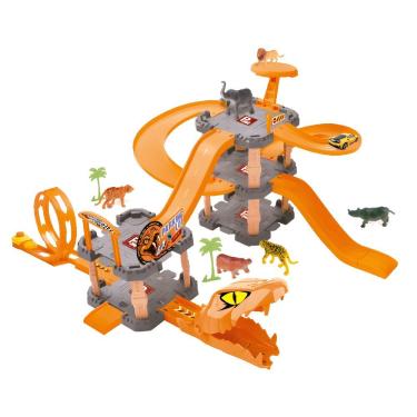 Imagem de Pista Serpente Lançador com Garagem 49 Peças com 6 Carrinhos e Animais Plástico Infantil DM Toys