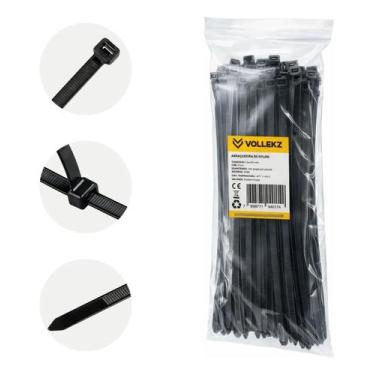 Imagem de Abracadeira Nylon Plástica 7,6 X 400 Mm Preta 100 Un Vollekz