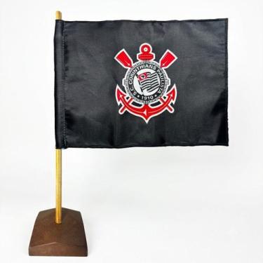 Imagem de Bandeira de Mesa do Corinthians Myflag Pedestal Madeira