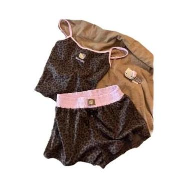 Imagem de Conjunto De Pijama Feminino Hello Kitty Com Estampa De Leopardo, Confo