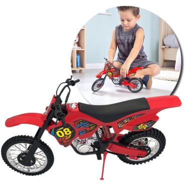 Imagem de Moto de Brinquedo Motocross com Apoio Modelo Vermelho Design Realista Amortecedor Traseiro BC Toys 16CM