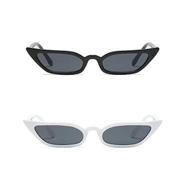 Imagem de Freckles Mark Óculos de sol vintage retrô estreito olho de gato dos anos 90 para mulheres, pequenos óculos de sol modernos, Preto + branco, P