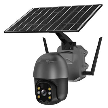 Imagem de Câmera de segurança solar ao ar livre, sem fio WiFi Pan 360° View PTZ, sistema IP Home Smart Cam com visão noturna colorida, impermeável, detecção de movimento PIR, áudio bidirecional, armazenamento SD e nuvem (preto)