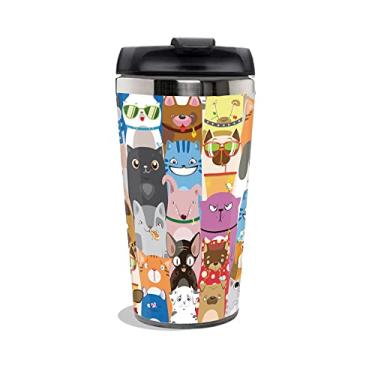 Imagem de Copo Térmico Gatos E Cachorros Tampa Rosqueável - Inox