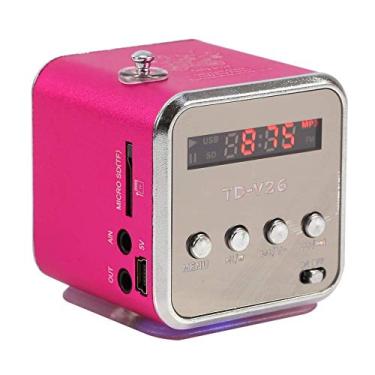 Imagem de Mini alto-falante portátil Eboxer reprodutor de música rádio FM suporte de alto-falante estéreo cartão TF e disco U, design curto, mini alto-falante perfeito para o quarto bicicleta carro para telefone/tablet/computador (rosa vermelho)