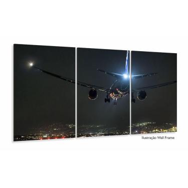 Imagem de Quadro Paisagem Noturna Avião Mosaico Em Tecido 3 Peças