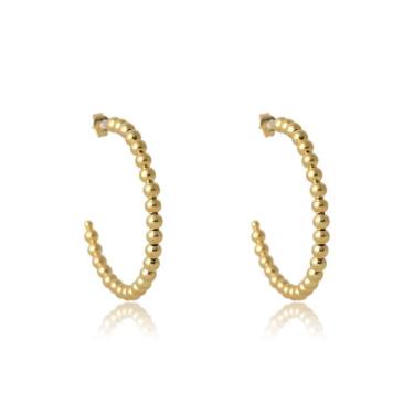 Imagem de Brinco Argola Grande De Bolinha Dourada Folheado Em Ouro 18k