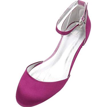 Imagem de Sapato feminino Dorsay sapatilha bico redondo casamento fivela, Roxa, 6