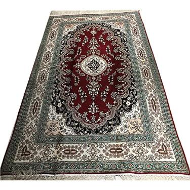 Imagem de Tapete de design oriental de seda pura feita à mão de 1,8 m por 1,2 m para sala de jantar