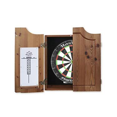 Imagem de HAN'S DELTA Conjunto de armário profissional de alvo de cerdas, reforço de canto de metal, alvo de ponta de aço regulamentação, inclui 6 dardos de ponta de aço e placar (Louis)