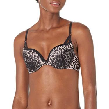 Imagem de Maidenform Sutiã feminino com aro e bojo push-up, Estampa de leopardo Zippy - Mocha gelada/preta, 34C