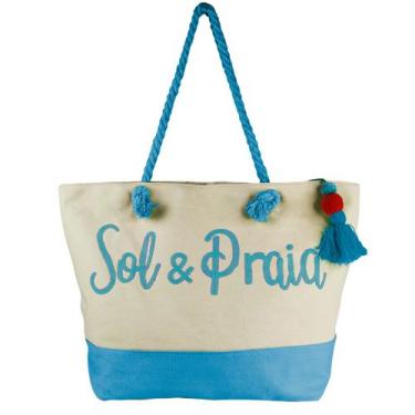 Imagem de Bolsa Feminina Praia Leve Compacta Com Zíperes Quadrada Grande Azul Ro