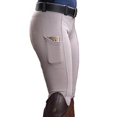 Imagem de Calça feminina equitação cintura alta elástica para equitação corrida de cavalos leggings skinny para acampamento corrida escalada, branca, M (cintura: 67cm)
